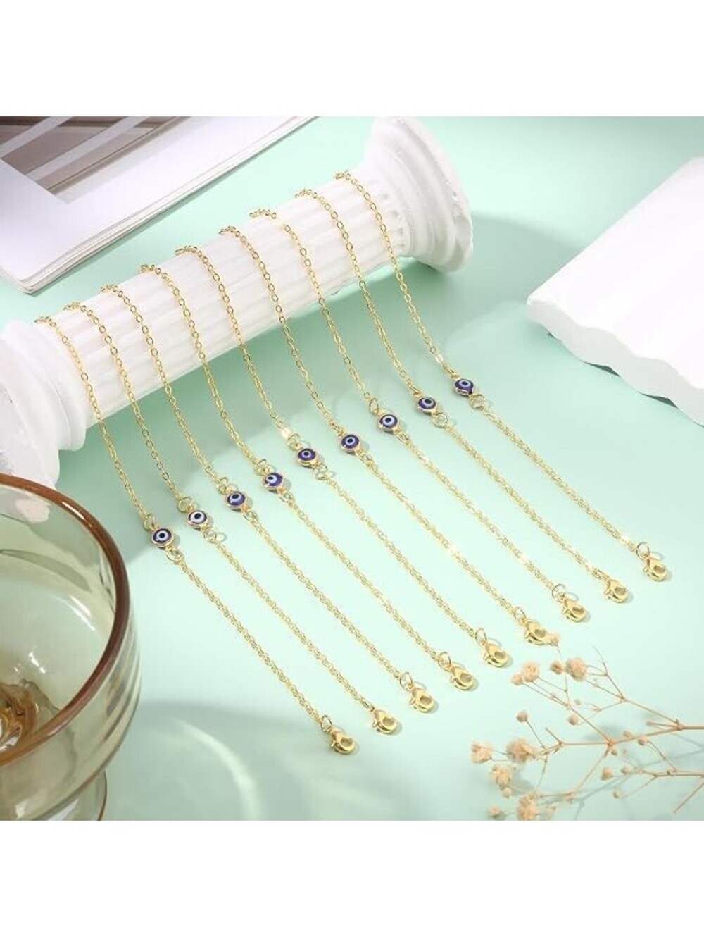 MOZAKA 9PC Evil Eye Bracelet Set 18K Gold Plated Jewelry